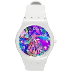 Psychedelic Butterfly Round Plastic Sport Watch (m)