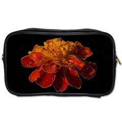 Marigold On Black Toiletries Bags by MichaelMoriartyPhotography