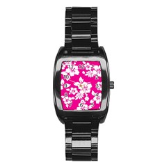 Pink Hawaiian Stainless Steel Barrel Watch by AlohaStore