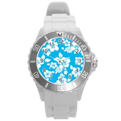 Light Blue Hawaiian Round Plastic Sport Watch (l) by AlohaStore