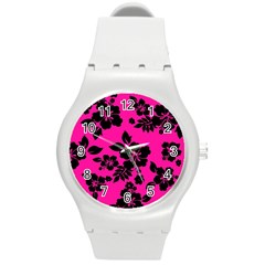 Dark Baby Pink Hawaiian Round Plastic Sport Watch (m) by AlohaStore