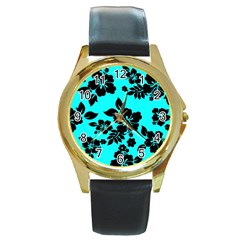 Blue Dark Hawaiian Round Gold Metal Watch by AlohaStore