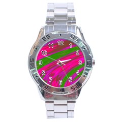 Swish Bright Pink Green Design Stainless Steel Analogue Watch by BrightVibesDesign