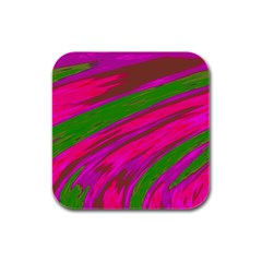 Swish Bright Pink Green Design Rubber Square Coaster (4 Pack)  by BrightVibesDesign