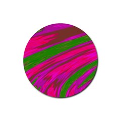 Swish Bright Pink Green Design Rubber Coaster (round) 