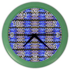 Pattern Tile Blue White Green Color Wall Clocks by BrightVibesDesign