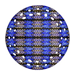 Pattern Tile Blue White Green Round Filigree Ornament (2side) by BrightVibesDesign