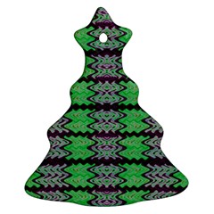 Pattern Tile Green Purple Christmas Tree Ornament (2 Sides) by BrightVibesDesign