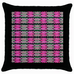 Pattern Tile Pink Green White Throw Pillow Case (black) by BrightVibesDesign