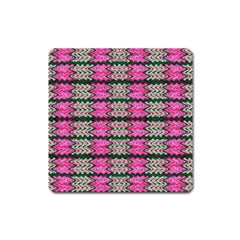 Pattern Tile Pink Green White Square Magnet by BrightVibesDesign