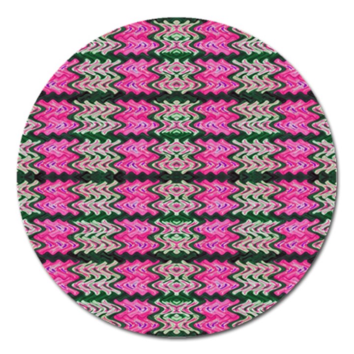 Pattern Tile Pink Green White Magnet 5  (Round)