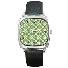 Crisscross Pastel Green Beige Square Metal Watch by BrightVibesDesign