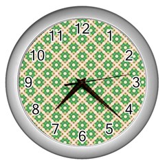 Crisscross Pastel Green Beige Wall Clocks (silver)  by BrightVibesDesign