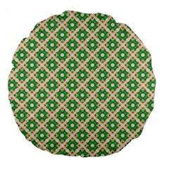 Crisscross Pastel Green Beige Large 18  Premium Round Cushions by BrightVibesDesign