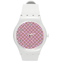 Crisscross Pastel Pink Yellow Round Plastic Sport Watch (m) by BrightVibesDesign