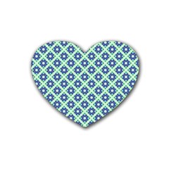 Crisscross Pastel Turquoise Blue Rubber Coaster (heart)  by BrightVibesDesign