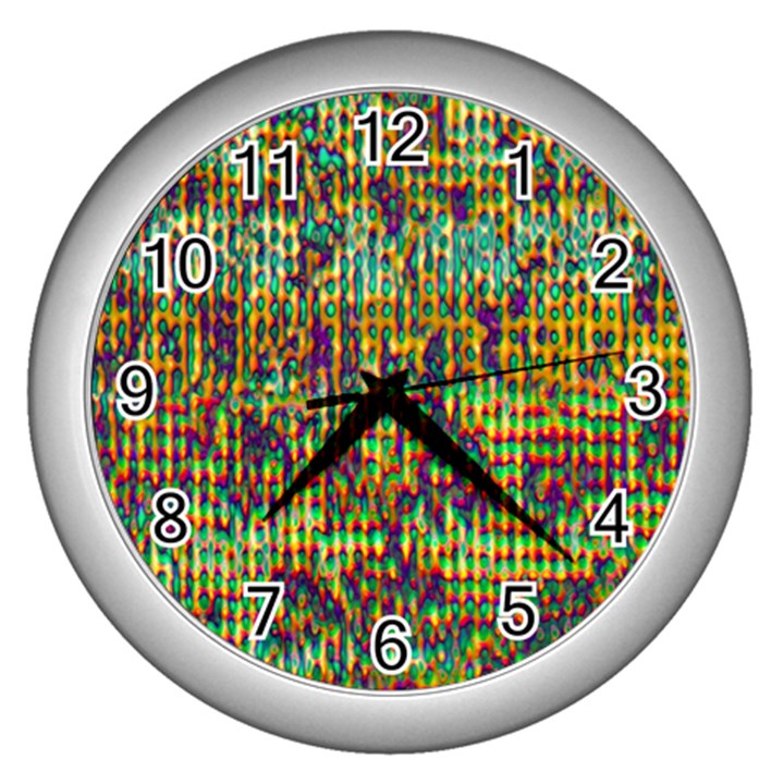 Multicolored Digital Grunge Print Wall Clocks (Silver) 