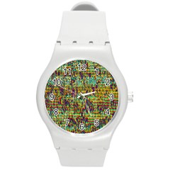 Multicolored Digital Grunge Print Round Plastic Sport Watch (m) by dflcprints