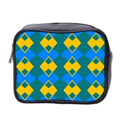 Blue Yellow Rhombus Pattern                                                                           Mini Toiletries Bag (two Sides) by LalyLauraFLM