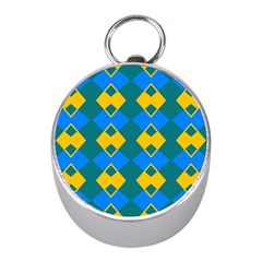 Blue Yellow Rhombus Pattern                                                                           			silver Compass (mini) by LalyLauraFLM