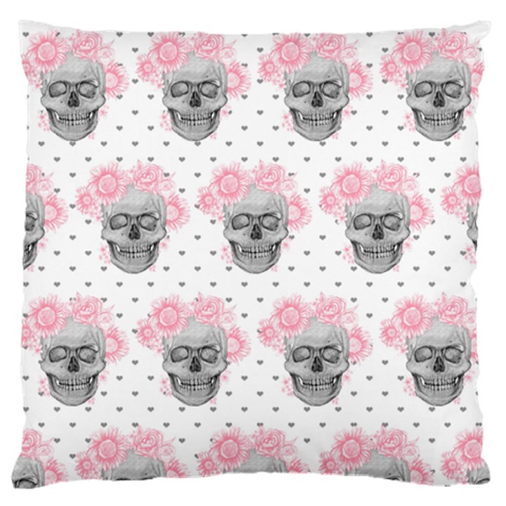 Floral Skull Sketch Standard Flano Cushion Case (Two Sides)