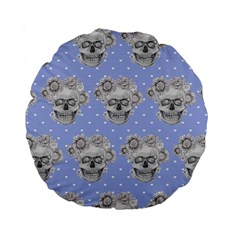 Pastel Floral Skull Repeat Design Standard 15  Premium Round Cushion 