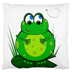 Green Frog Large Flano Cushion Case (one Side) by Valentinaart
