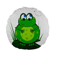 Green Frog Standard 15  Premium Flano Round Cushions by Valentinaart