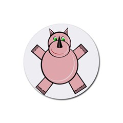 Pink Rhino Rubber Round Coaster (4 Pack)  by Valentinaart