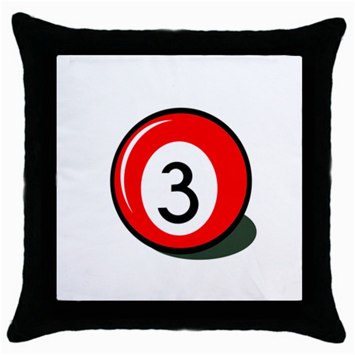 Billiard ball number 3 Throw Pillow Case (Black)