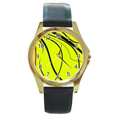 Yellow Decorative Design Round Gold Metal Watch by Valentinaart