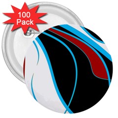 Blue, Red, Black And White Design 3  Buttons (100 Pack) 