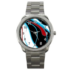 Blue, Red, Black And White Design Sport Metal Watch by Valentinaart