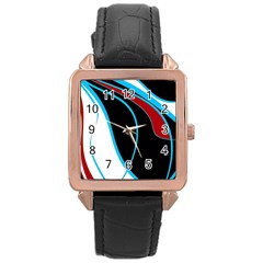 Blue, Red, Black And White Design Rose Gold Leather Watch  by Valentinaart