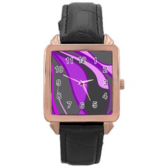 Purple Elegant Lines Rose Gold Leather Watch 