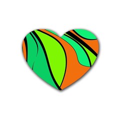 Green And Orange Rubber Coaster (heart)  by Valentinaart