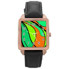 Green And Orange Rose Gold Leather Watch 