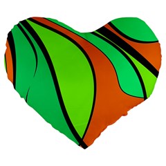 Green And Orange Large 19  Premium Flano Heart Shape Cushions by Valentinaart