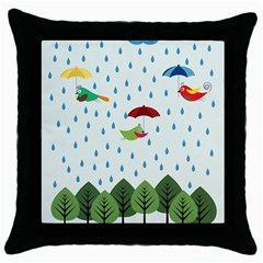 Birds In The Rain Throw Pillow Case (black) by justynapszczolka