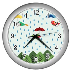 Birds In The Rain Wall Clocks (silver) 