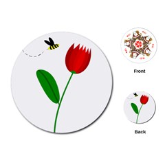 Red Tulip And Bee Playing Cards (round)  by Valentinaart