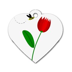 Red Tulip And Bee Dog Tag Heart (one Side) by Valentinaart