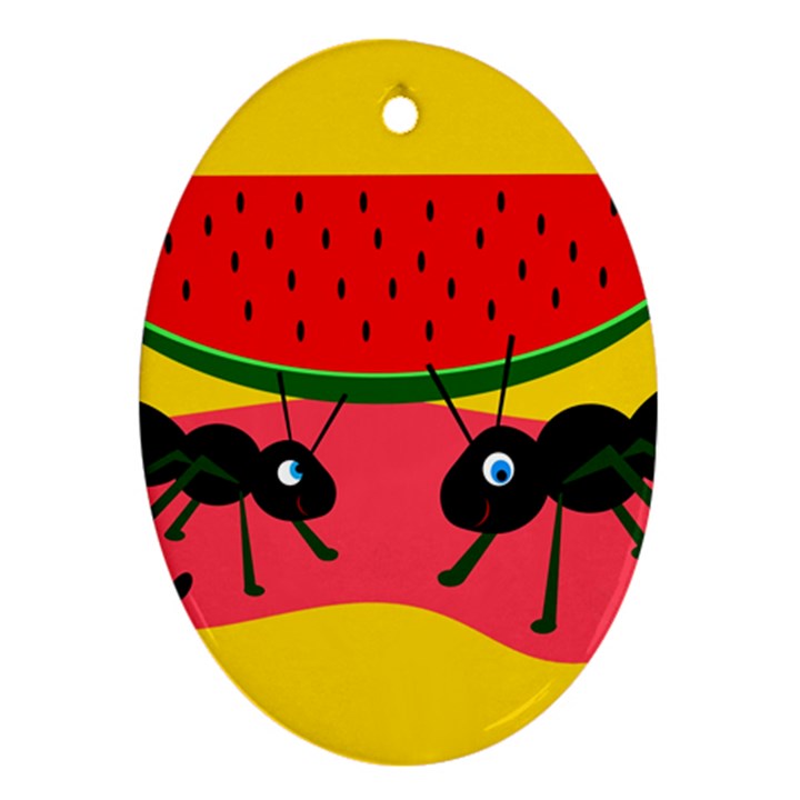 Ants and watermelon  Oval Ornament (Two Sides)