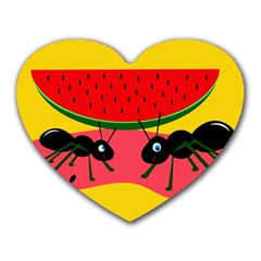 Ants And Watermelon  Heart Mousepads by Valentinaart