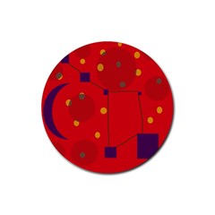 Red Abstract Sky Rubber Coaster (round) 