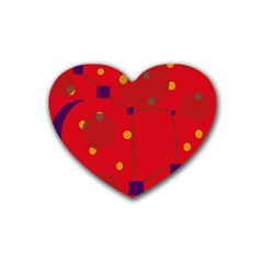 Red Abstract Sky Rubber Coaster (heart)  by Valentinaart