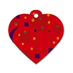 Red Abstract Sky Dog Tag Heart (one Side) by Valentinaart