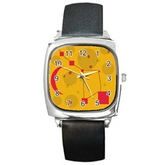 Yellow Abstract Sky Square Metal Watch