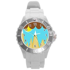 Abstract Landscape  Round Plastic Sport Watch (l) by Valentinaart