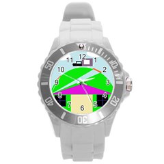 Abstract Landscape  Round Plastic Sport Watch (l) by Valentinaart